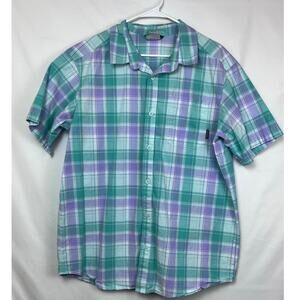 Columbia Mens Large Green/Purple Plaid Regular Fit Short Sleeve Athleisure Shirt